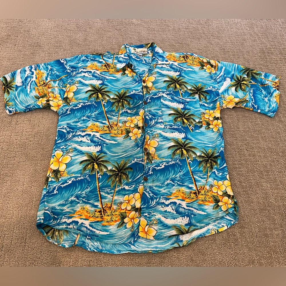 Vintage Rum Jungle Hawaiian Aloha Mens Shirt Size XXL Tropical Floral Blue